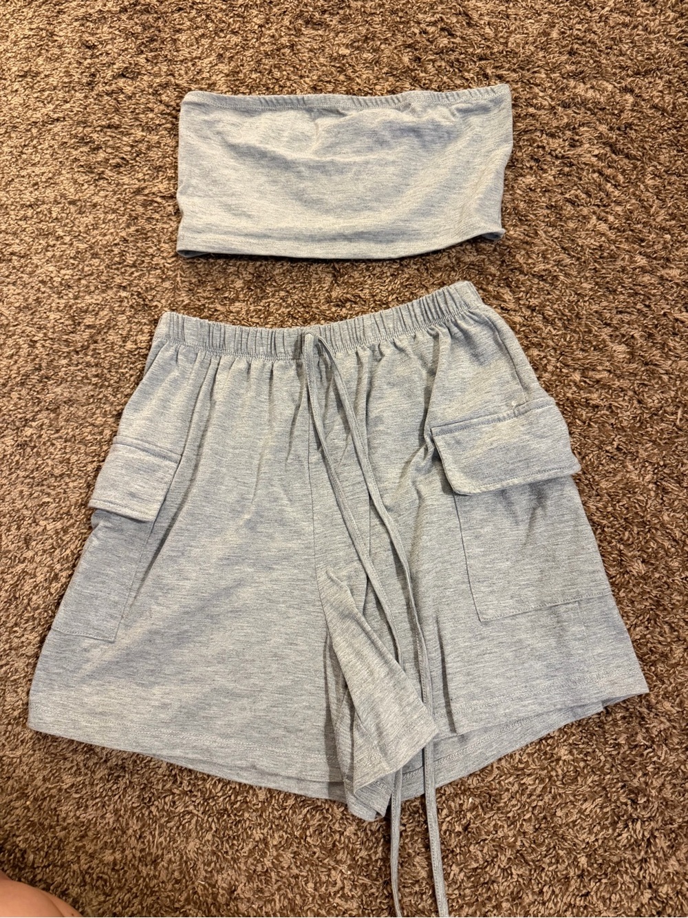 SHEIN Light Gray Cargo Drawstring Shorts and top